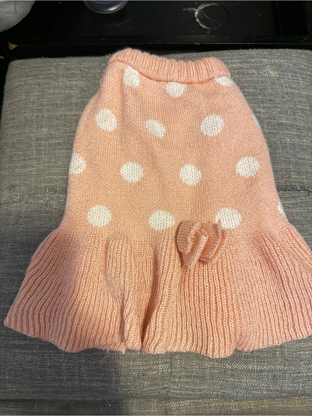 XS Polka Dot Knit Skirt in Peach with Ruffle Hem